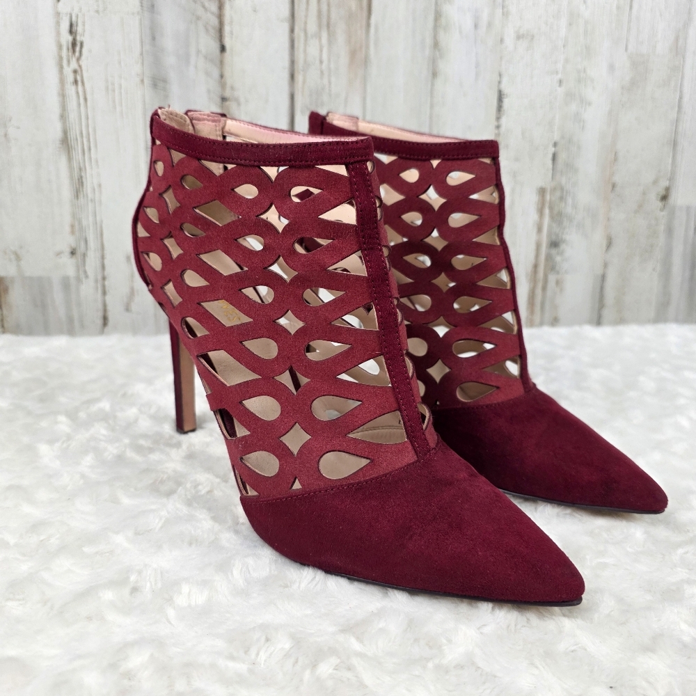 Nine West Tempo Laser Cut Geometric Bootie Maroon Red Size 9